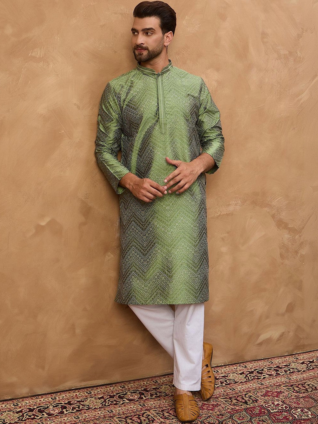 House of Pataudi Printed Mandarin Collar Kurtas