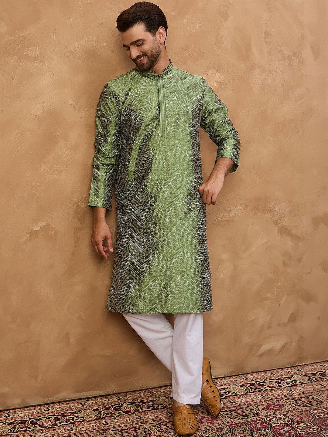 House of Pataudi Printed Mandarin Collar Kurtas