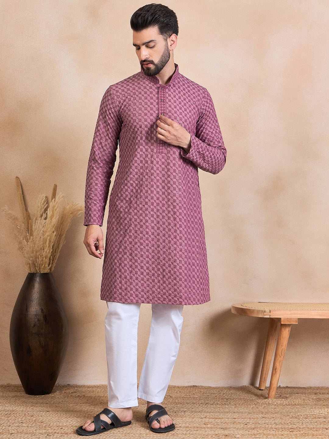 House of Pataudi Mandarin Collar Straight Kurta