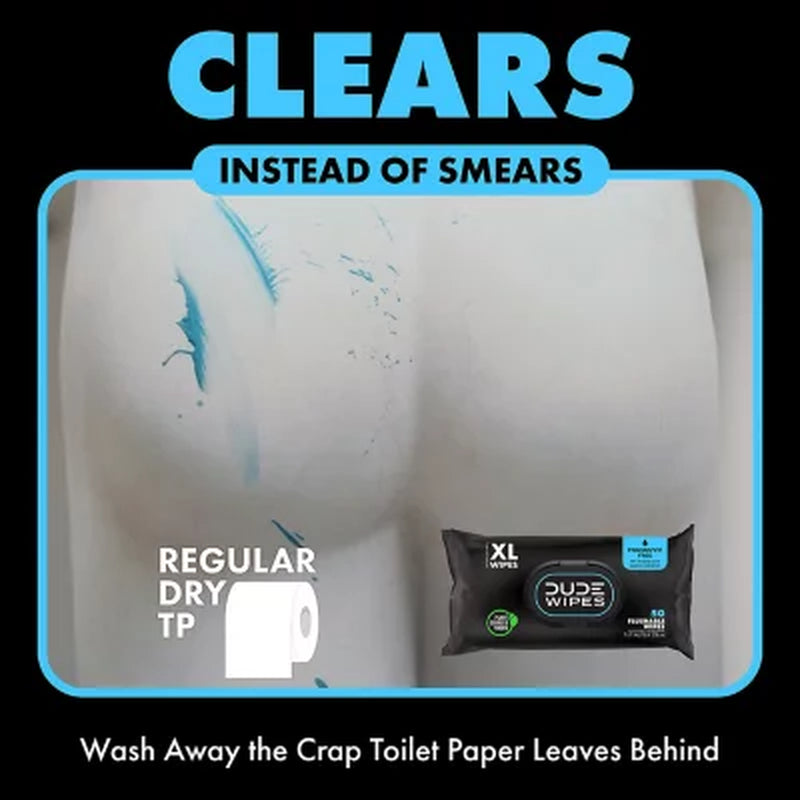 DUDE WIPES XL Flushable Wipes, Fragrance Free, 8 Ct., 400 Wipes