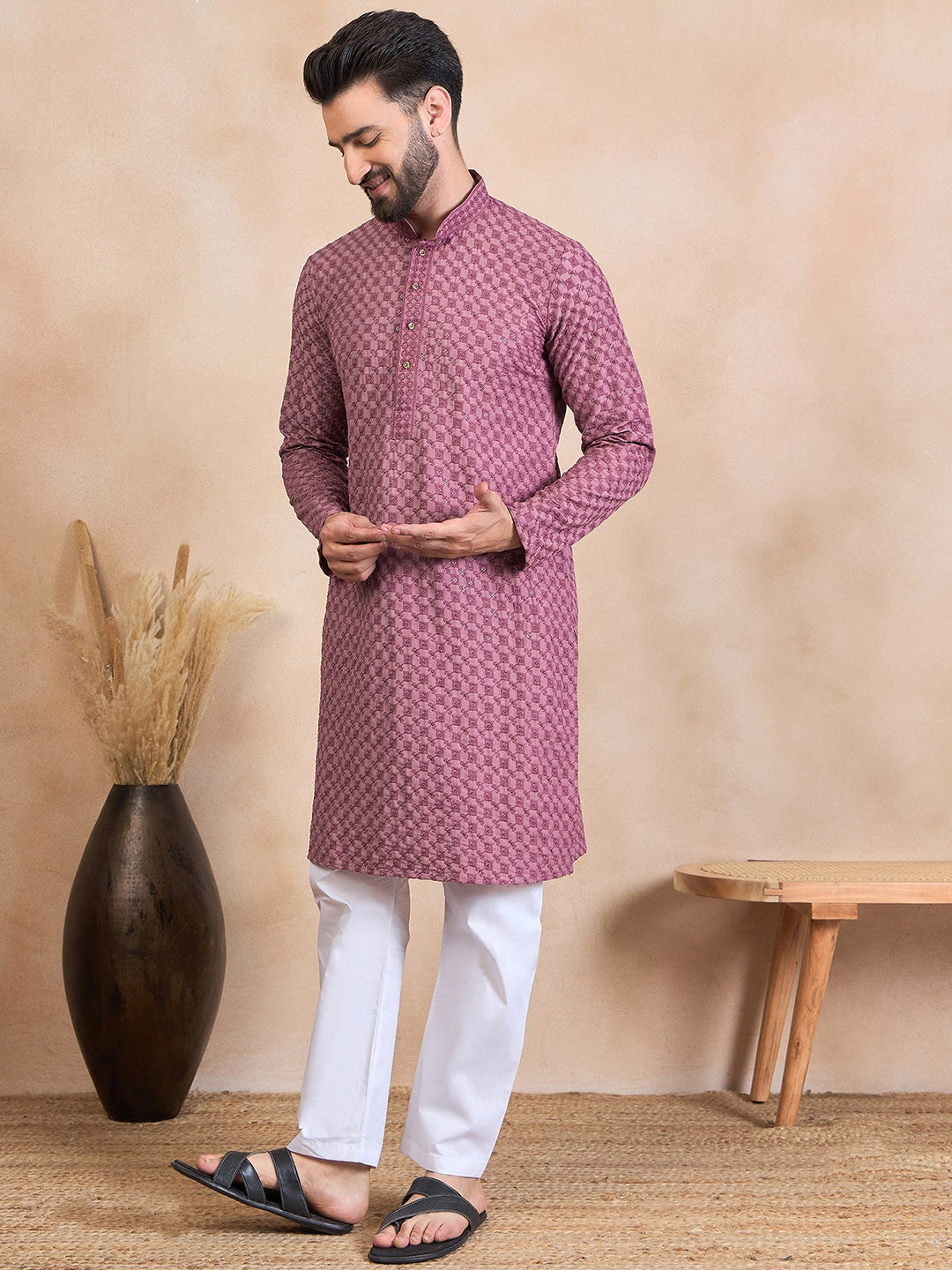 House of Pataudi Mandarin Collar Straight Kurta