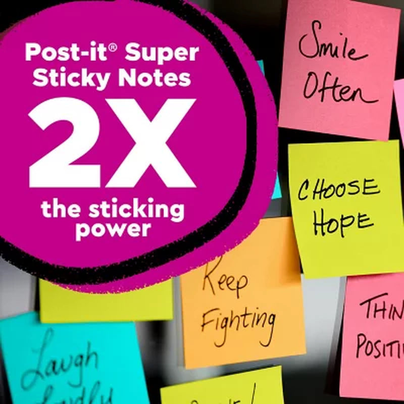 Post-It Super Sticky Notes, 4" X 6", Assorted Colors, Lined, 8 Pack, 800 Total Sheets