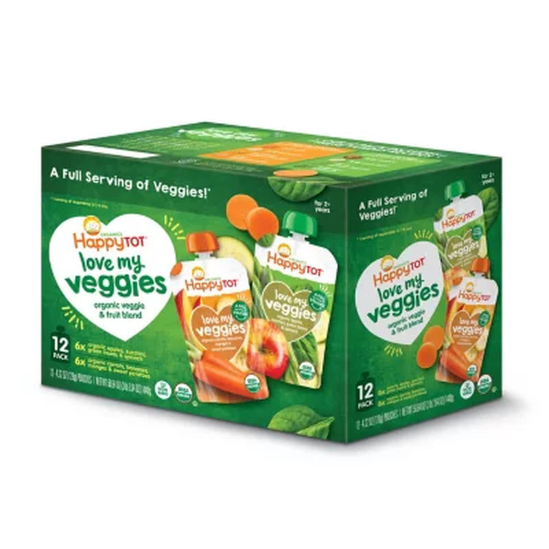 Happytot Organics Love My Veggies, Variety Pack, Stage 4 Pouch, 12Ct.