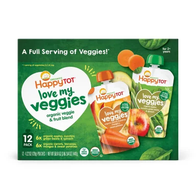 Happytot Organics Love My Veggies, Variety Pack, Stage 4 Pouch, 12Ct.