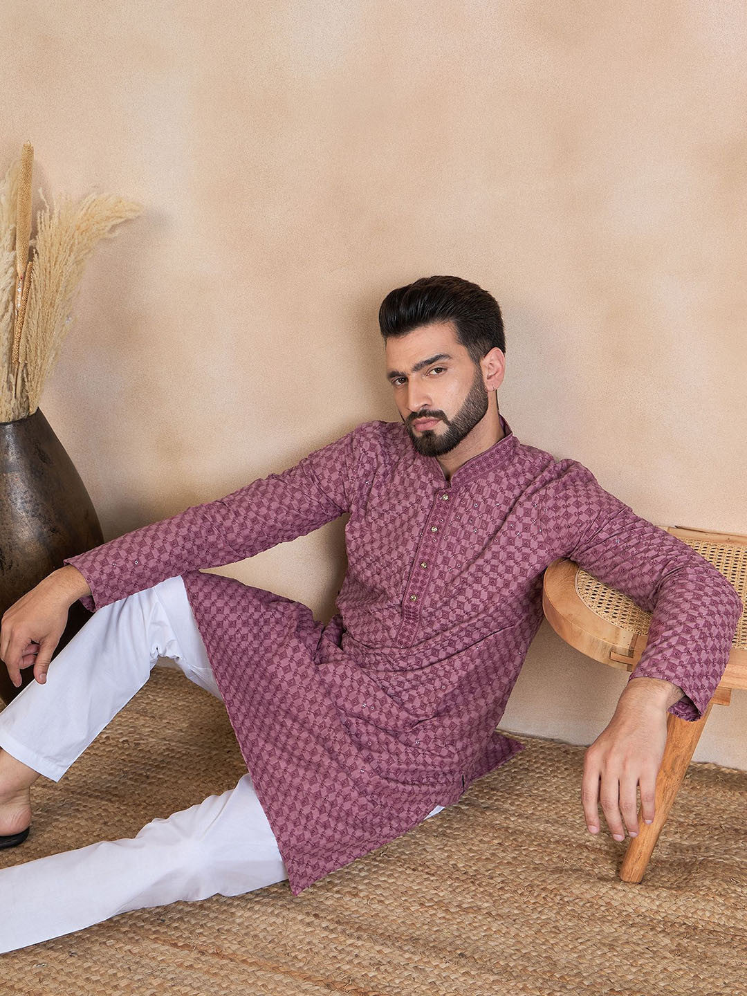 House of Pataudi Mandarin Collar Straight Kurta