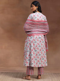 Light Blue Printed Cotton A-Line Kurta with Trousers & Dupatta