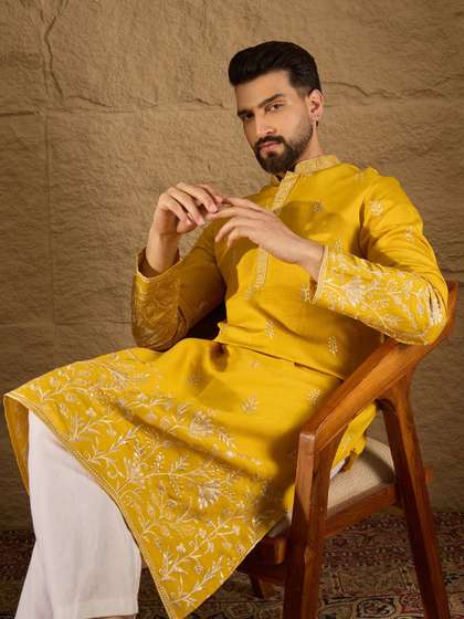 House of Pataudi Embroidered Kurta & Trousers