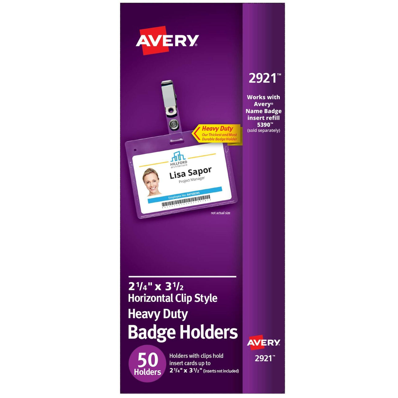Avery Heavy Duty Badge Holders with Clips, 2.25" x 3.5", Landscape, 50 Clip Style Name Badge Holders (2921)