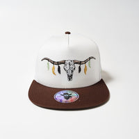 De Rancho Longhorn Skull Hat (WHITE/BROWN) Dr087