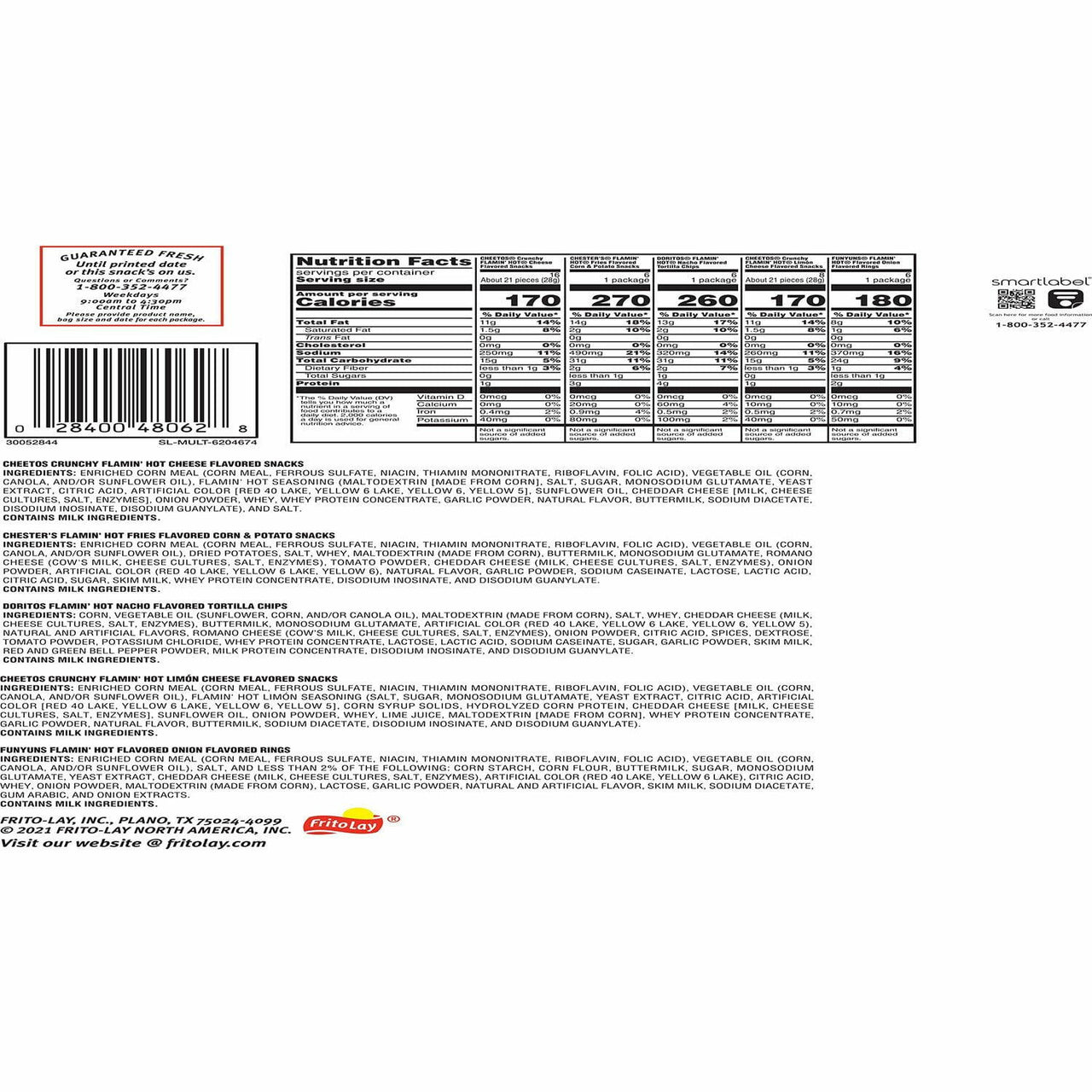 Frito-Lay Flamin' Hot Snacks, Variety Pack, 30 pk.