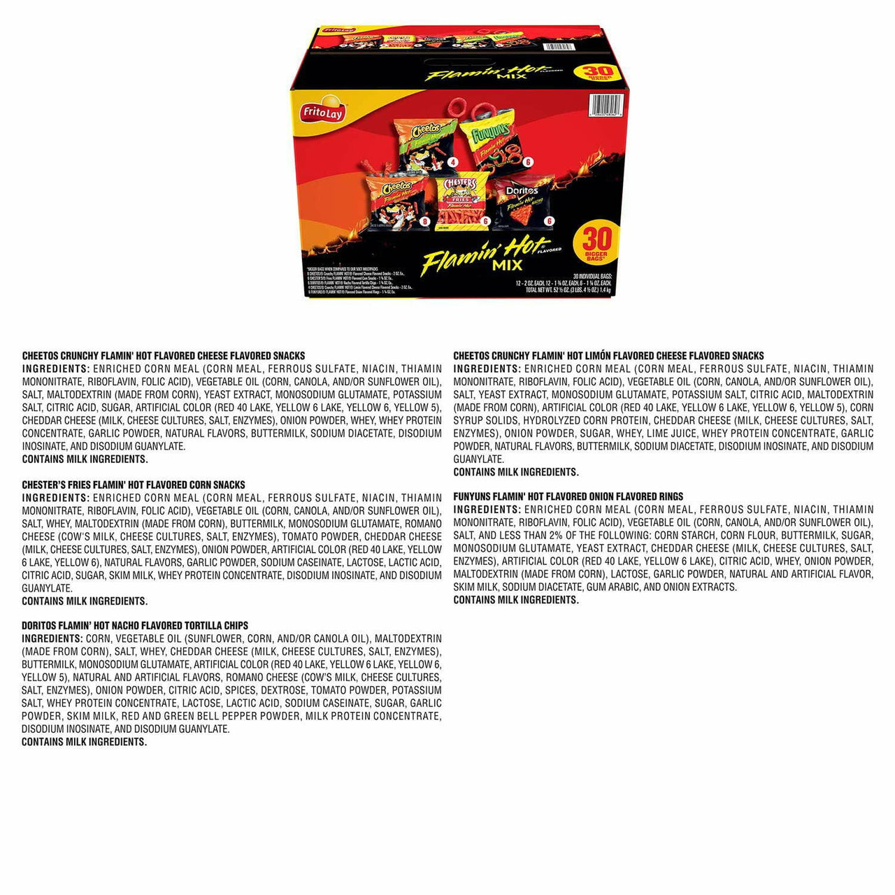 Frito-Lay Flamin' Hot Snacks, Variety Pack, 30 pk.