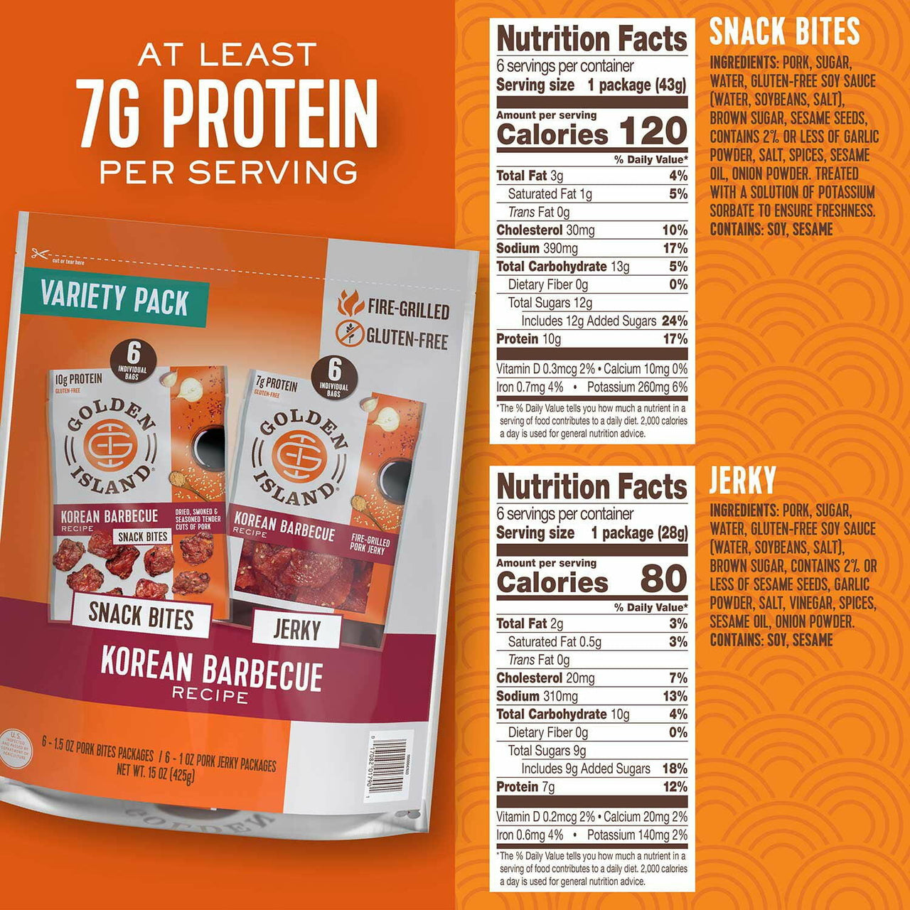 Golden Island Korean Barbecue Pork Jerky and Snack Bites, 1.50 oz., 12 pk.