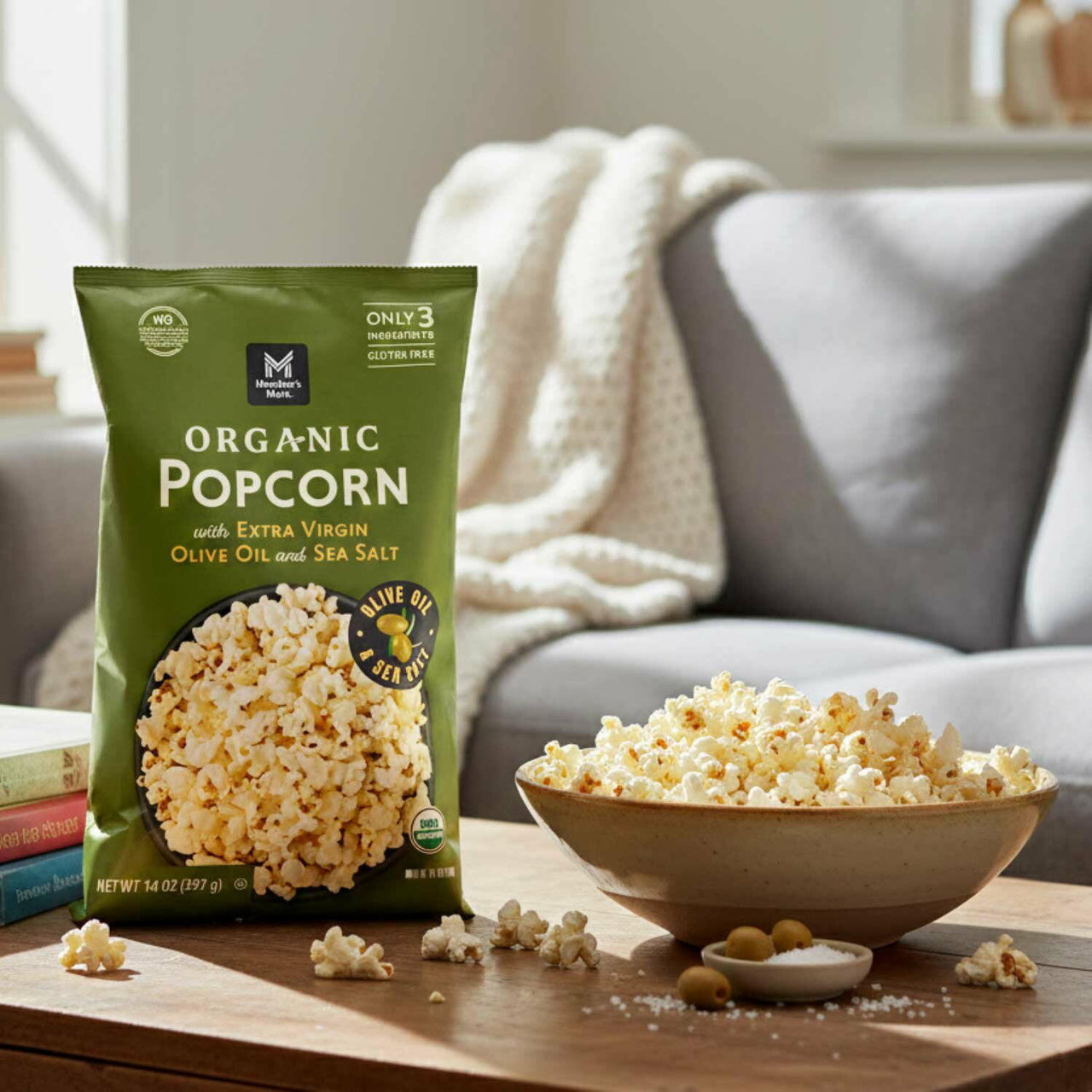 Member's Mark Organic Sea Salt Popcorn with Extra Virgin Olive Oil, 14 oz.