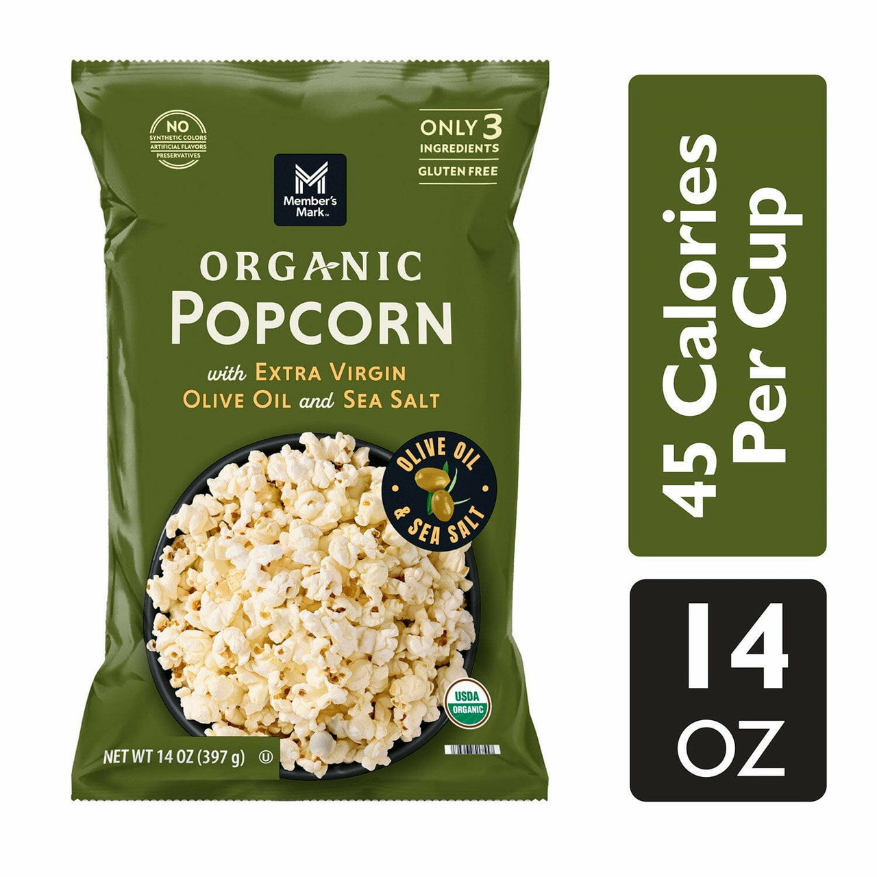 Member's Mark Organic Sea Salt Popcorn with Extra Virgin Olive Oil, 14 oz.