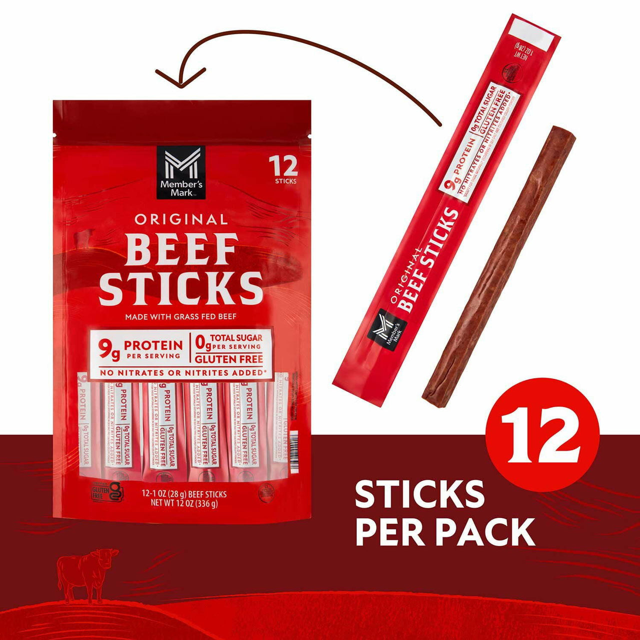 Member's Mark Original Grassfed Beef Snack Sticks 1 oz., 12 pk.