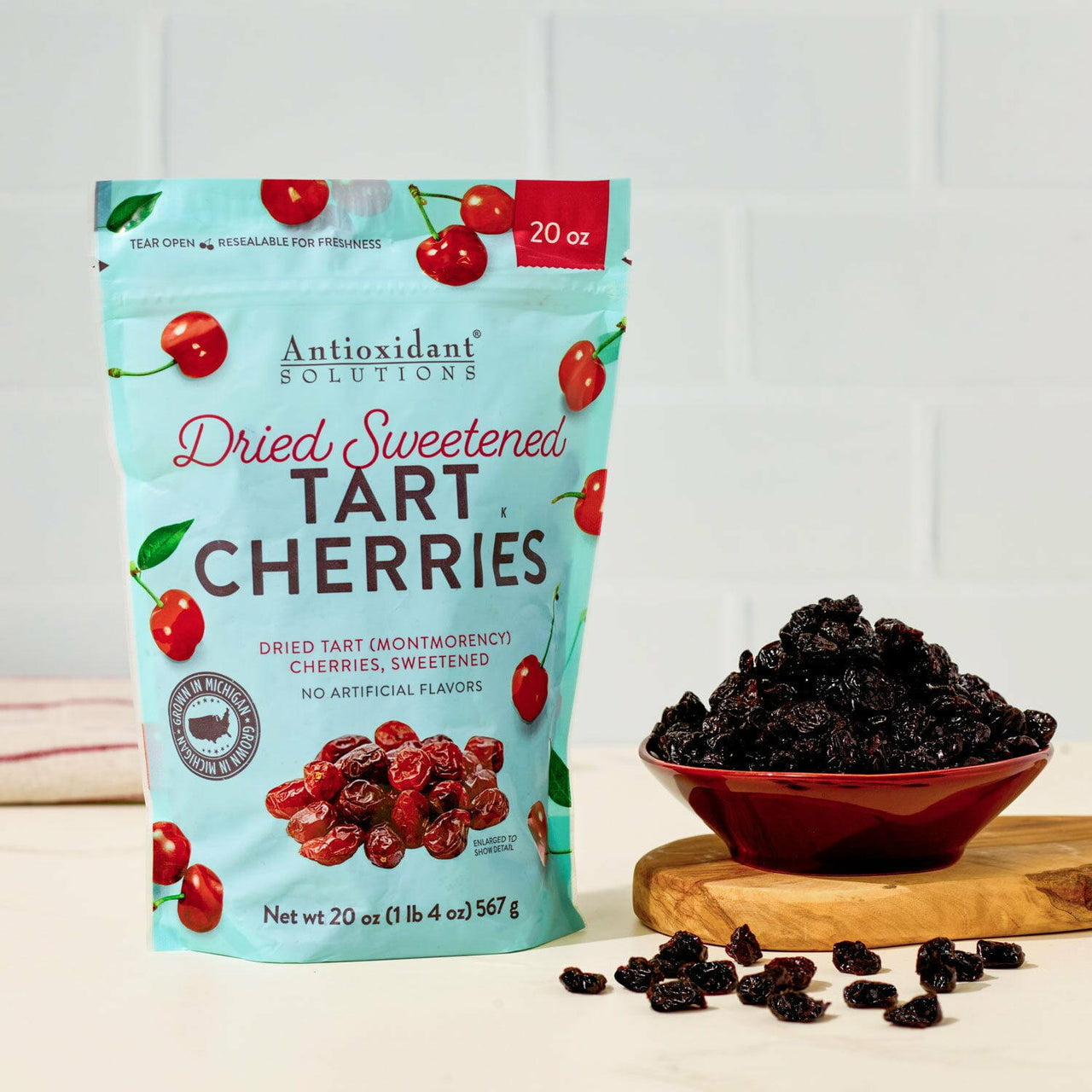 Antioxidant Solutions Dried Tart Montmorency Cherries, Sweetened, 20 oz.