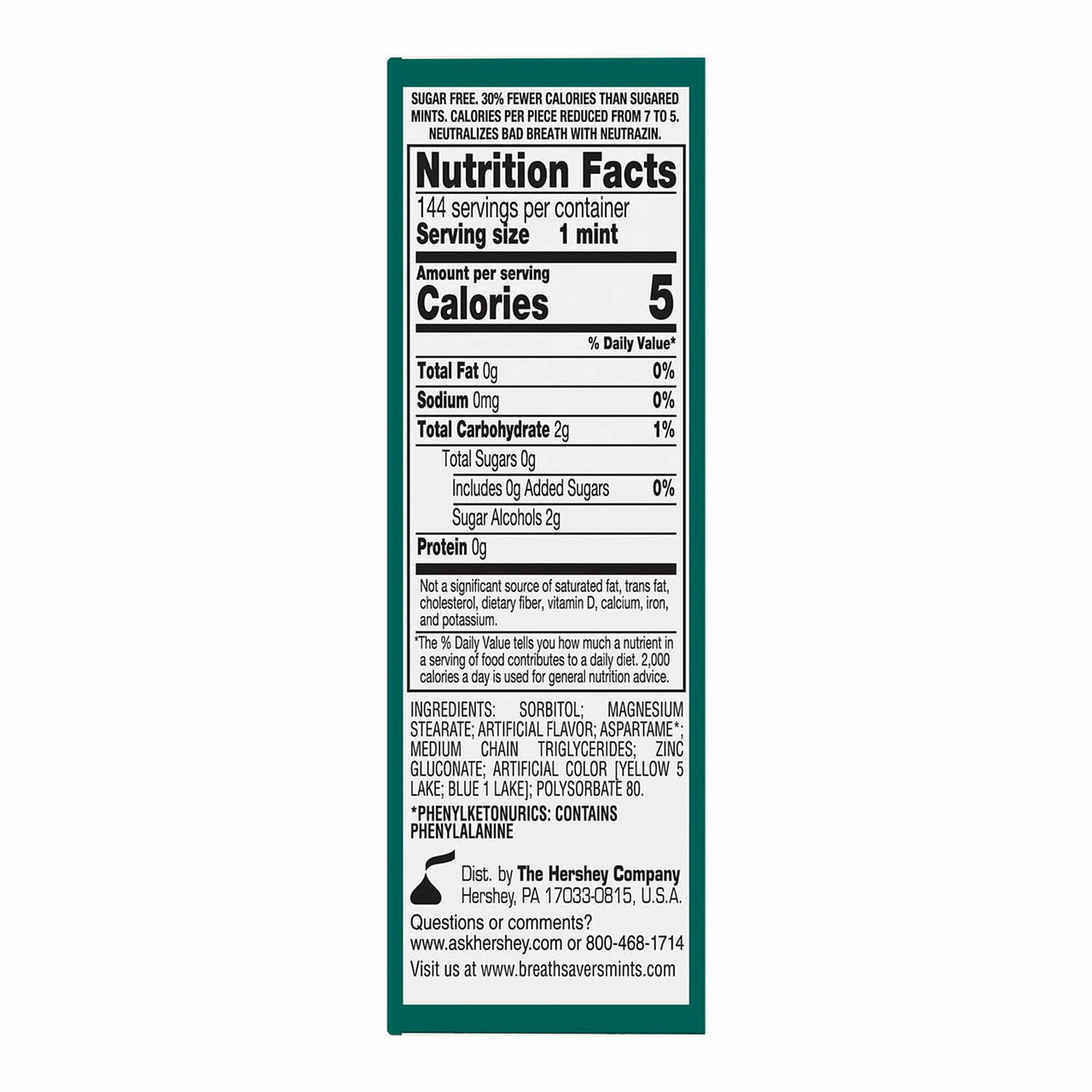 BREATH SAVERS Wintergreen Sugar Free Breath Mints Rolls, 0.75 oz., 24 ct.