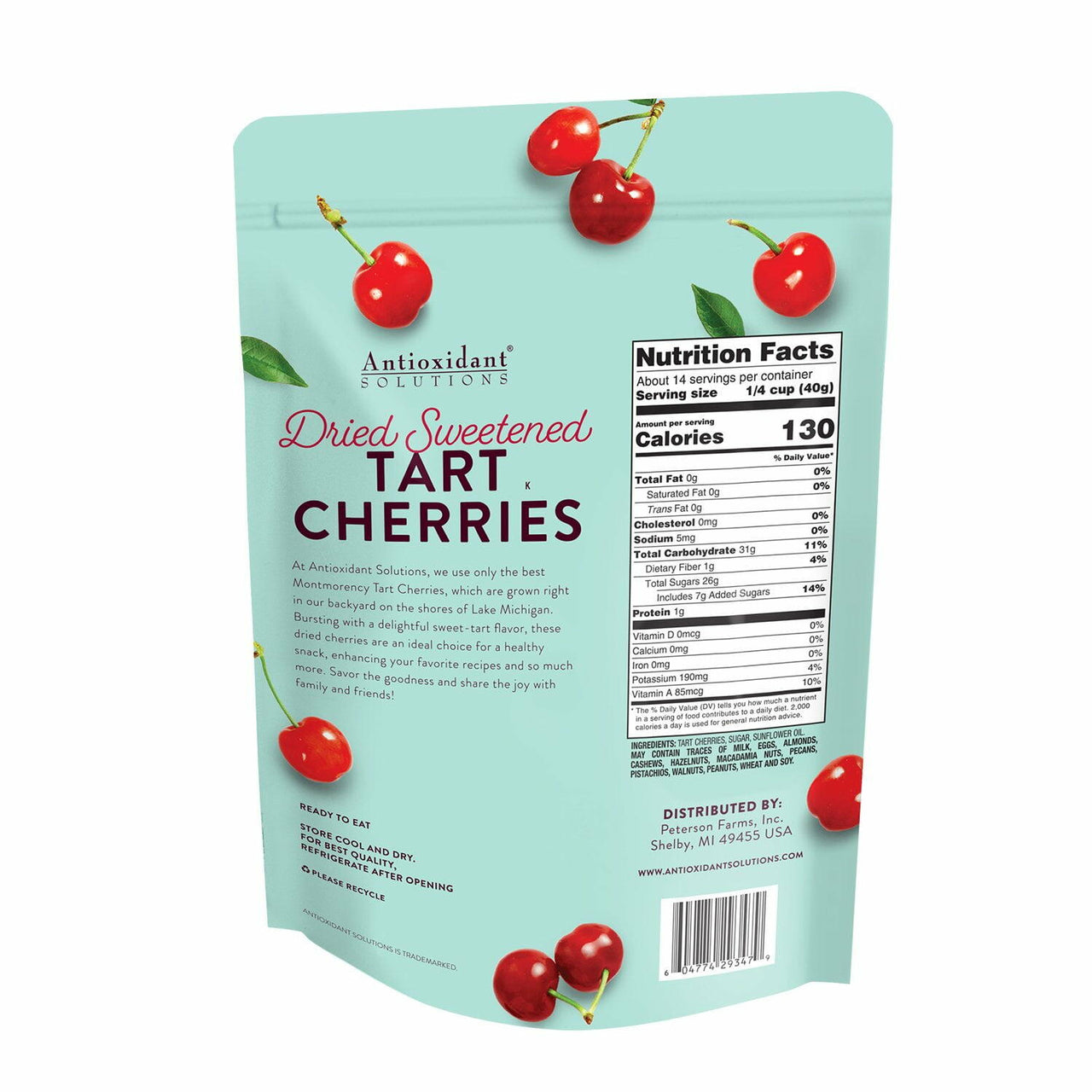 Antioxidant Solutions Dried Tart Montmorency Cherries, Sweetened, 20 oz.