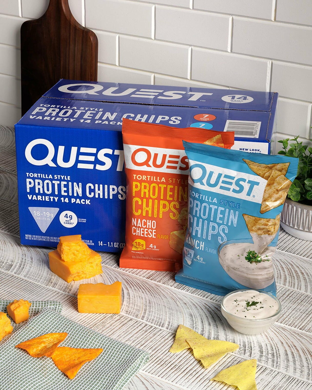 Quest Tortilla Style 18-19g Protein Chip Variety Pack, Nacho Cheese & Ranch, 14 ct.