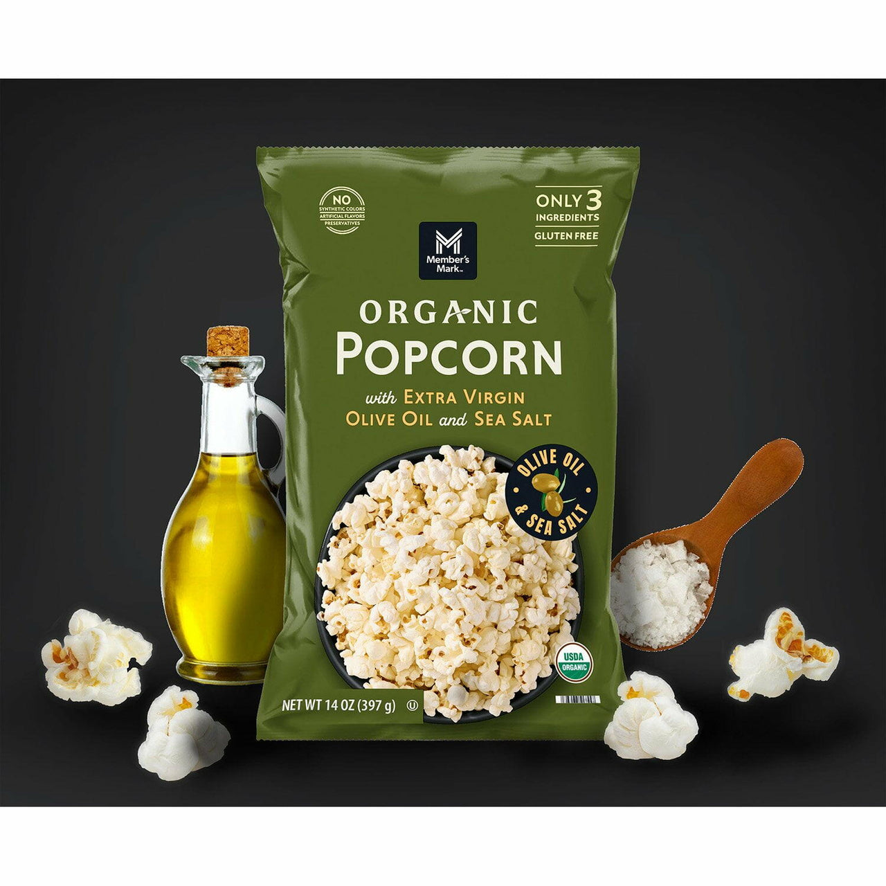 Member's Mark Organic Sea Salt Popcorn with Extra Virgin Olive Oil, 14 oz.