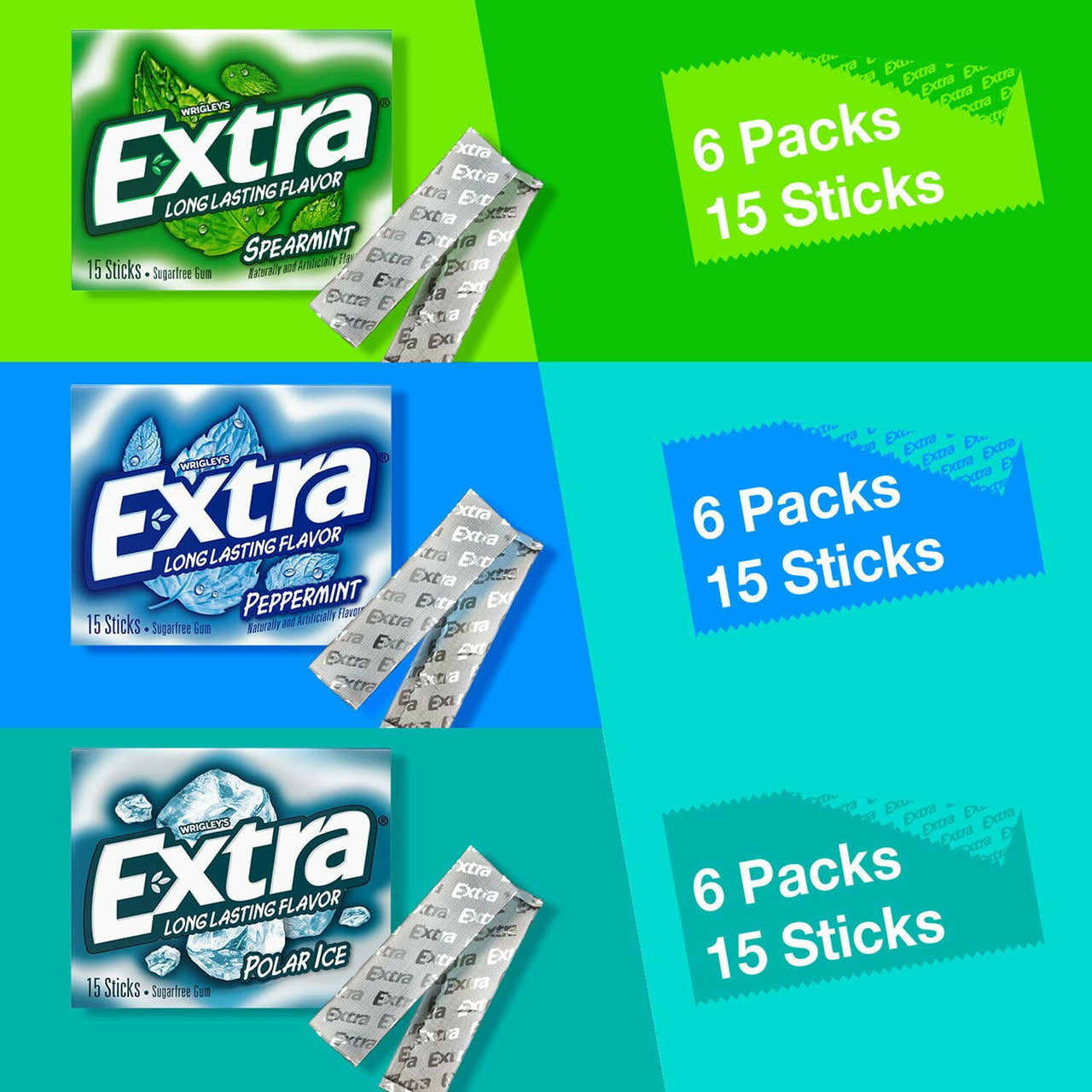 EXTRA Mint Sugar Free Chewing Gum, Variety Pack, 15 pc., 18 pk.