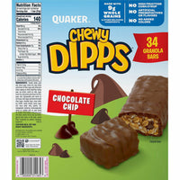 Quaker Chewy Dipps Granola Bars, Chocolate Chip, 34 pk.