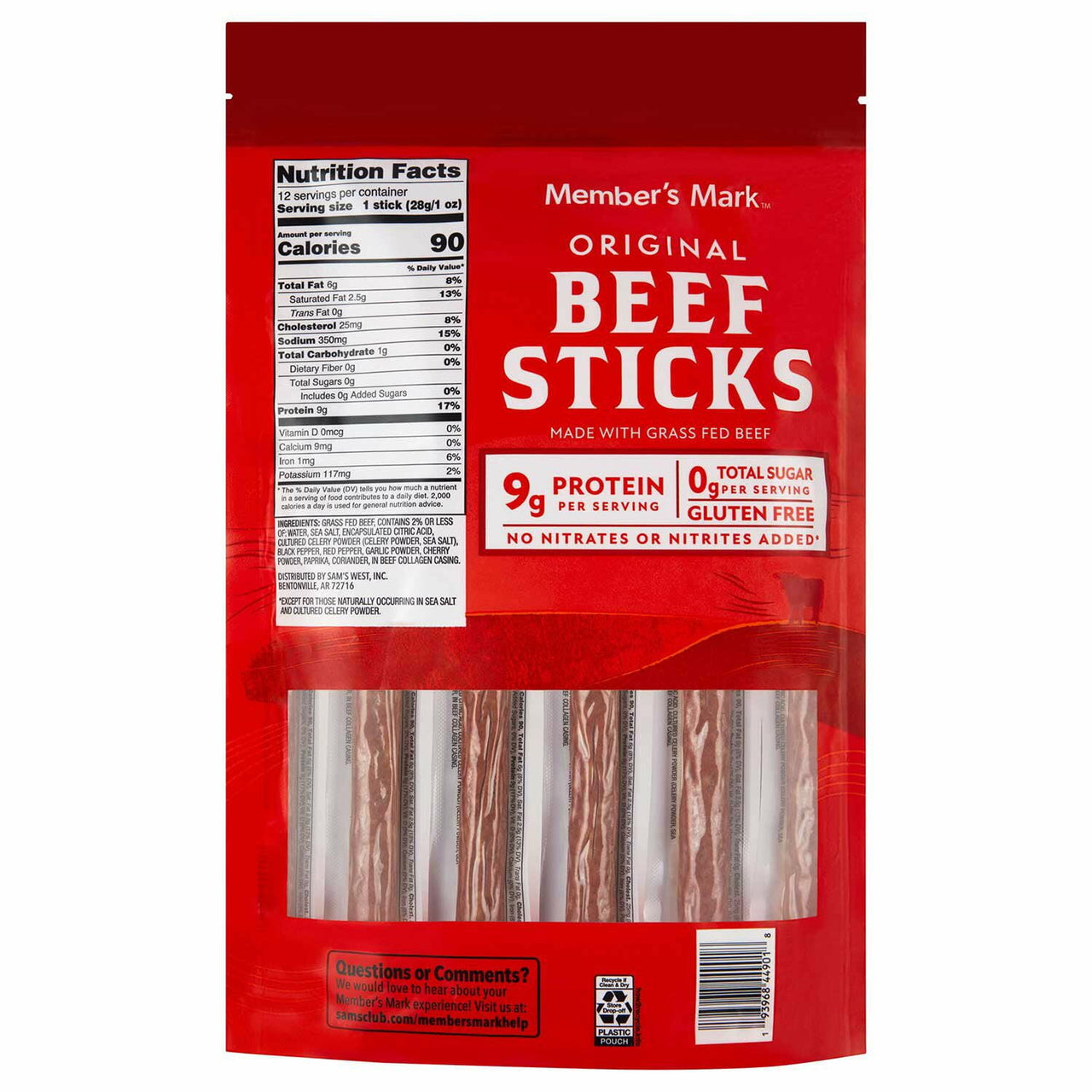 Member's Mark Original Grassfed Beef Snack Sticks 1 oz., 12 pk.
