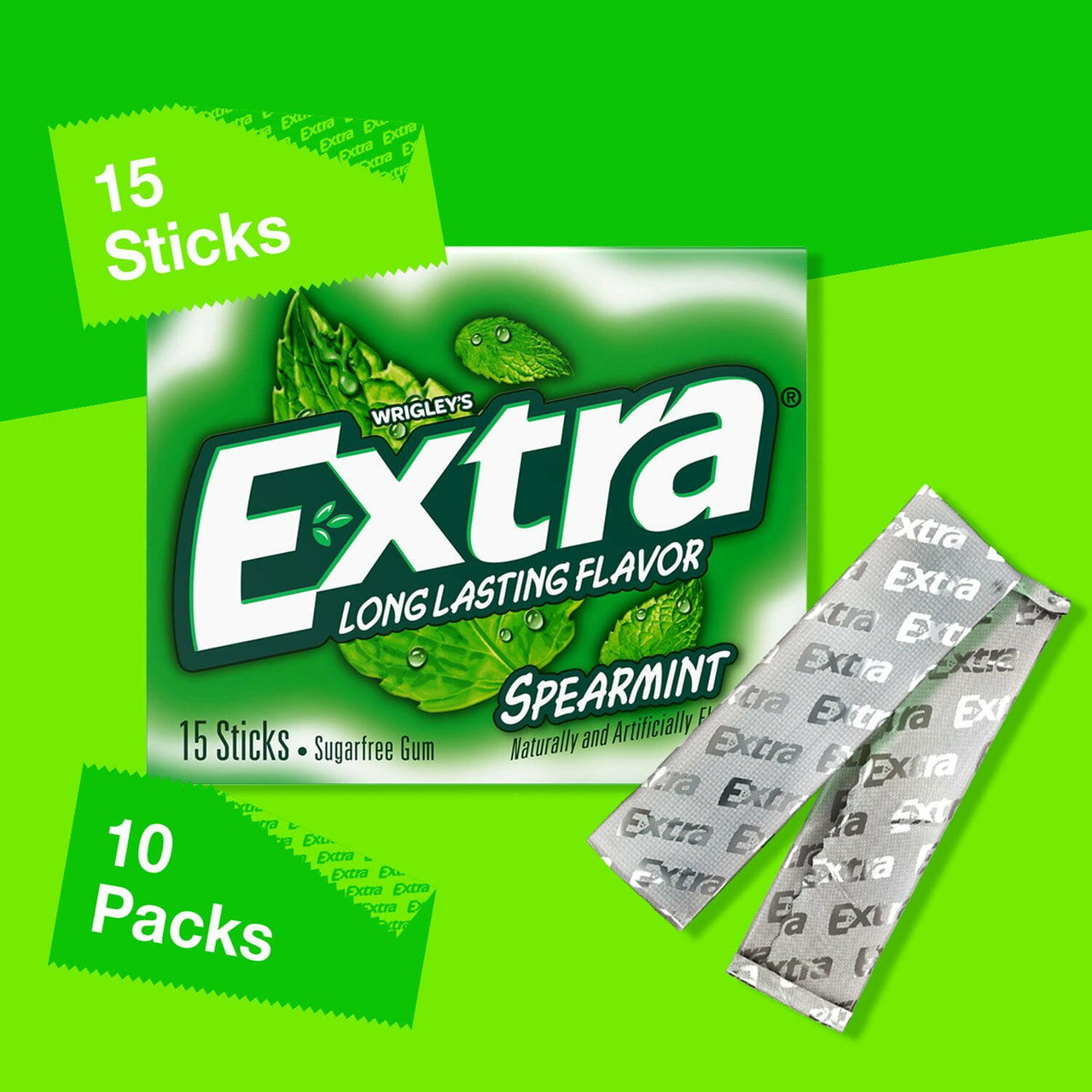Extra Spearmint Sugar Free Chewing Gum Bulk Pack 15 pcs., 10 pk.