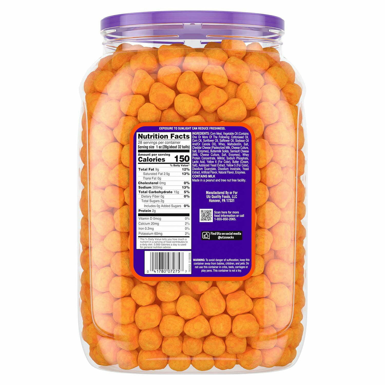 Utz Cheeseball Barrel, 28 oz.