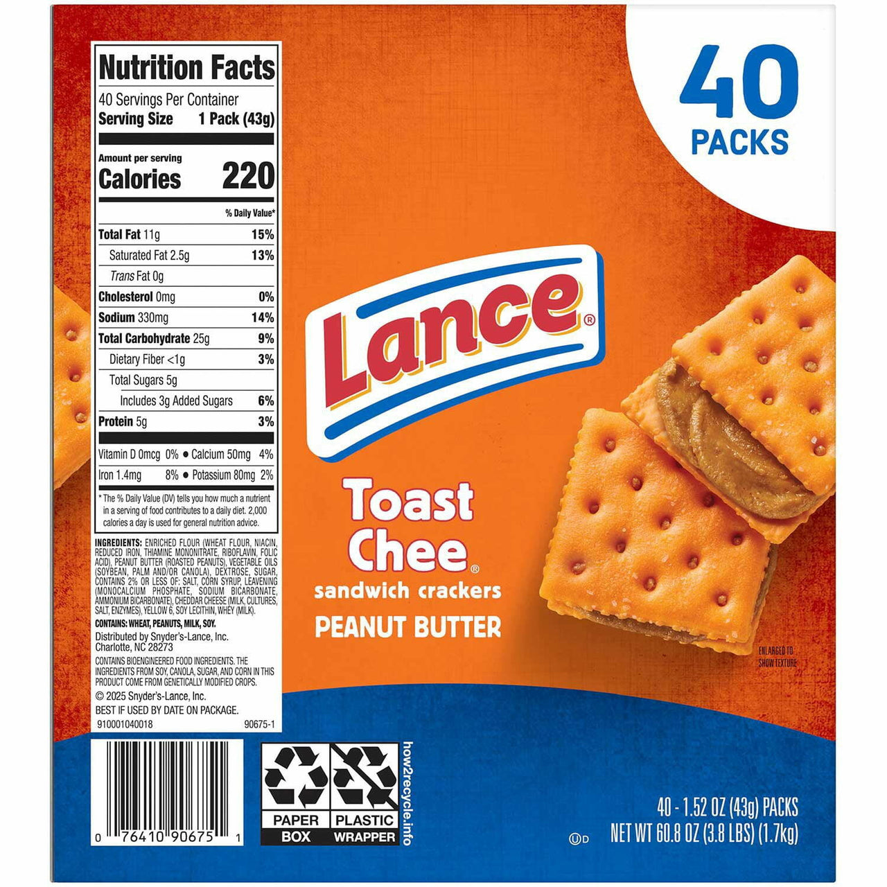 Lance ToastChee Peanut Butter Crackers, 1.52 oz., 40 pk.