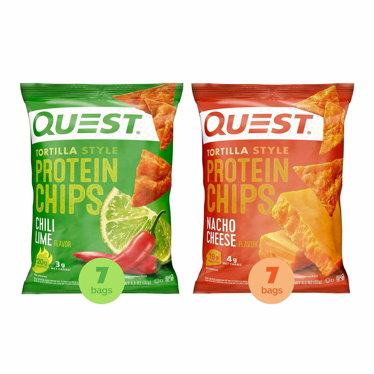 Quest Tortilla Style 18-20g Protein Chip Variety Pack, Chili Lime and Nacho Cheese 14 ct.