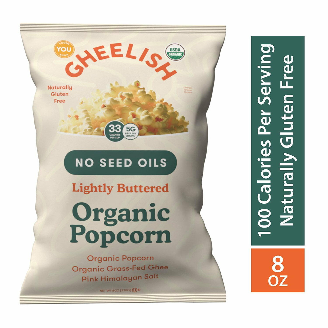 Gheelish Lightly Buttered Organic Popcorn, 8 oz.