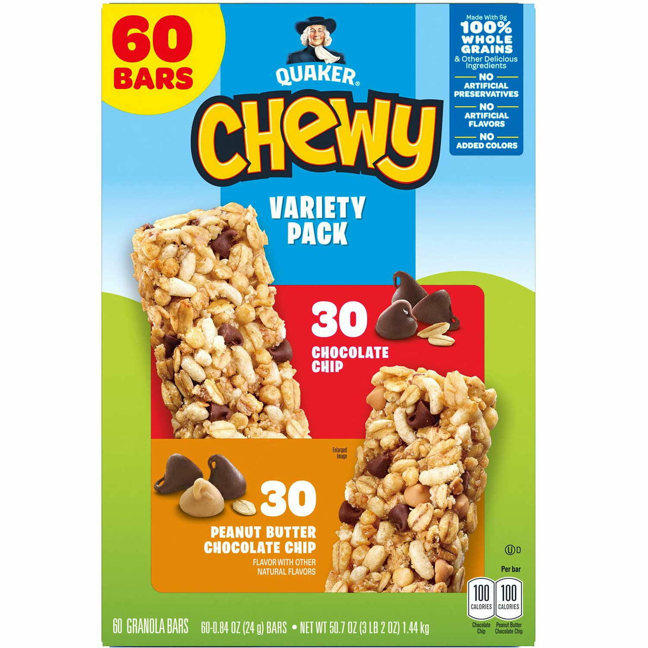 Quaker Chewy Granola Bar, Variety Pack, 60 ct.