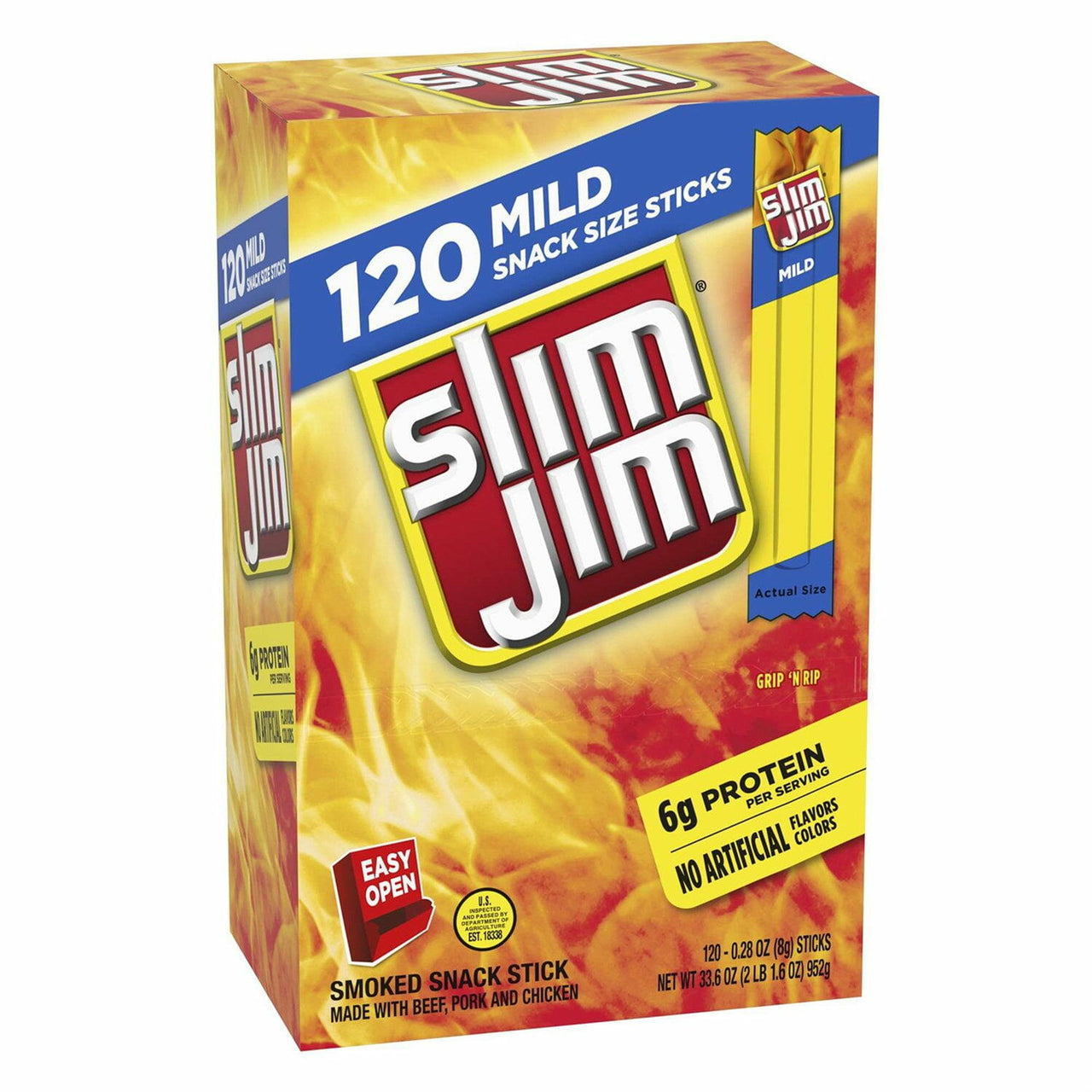 Slim Jim Snack-Sized Smoked Meat Stick, Mild Flavor, .28 oz., 120 pk.