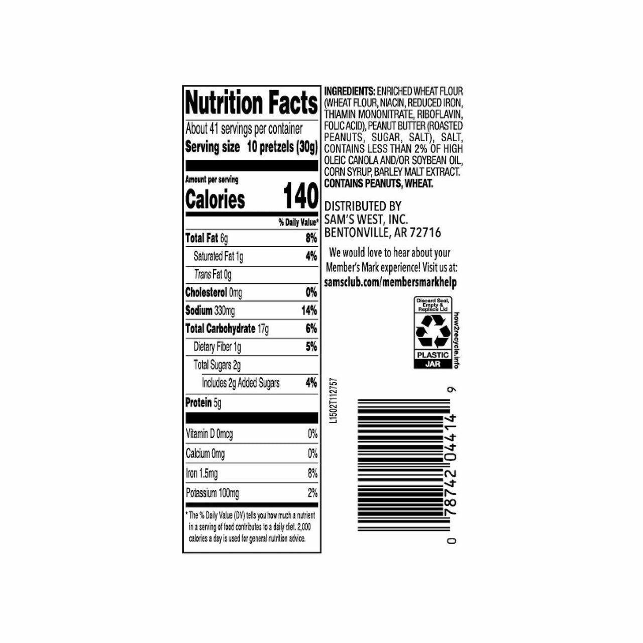 Member's Mark Peanut Butter Filled Pretzels, 44 oz.