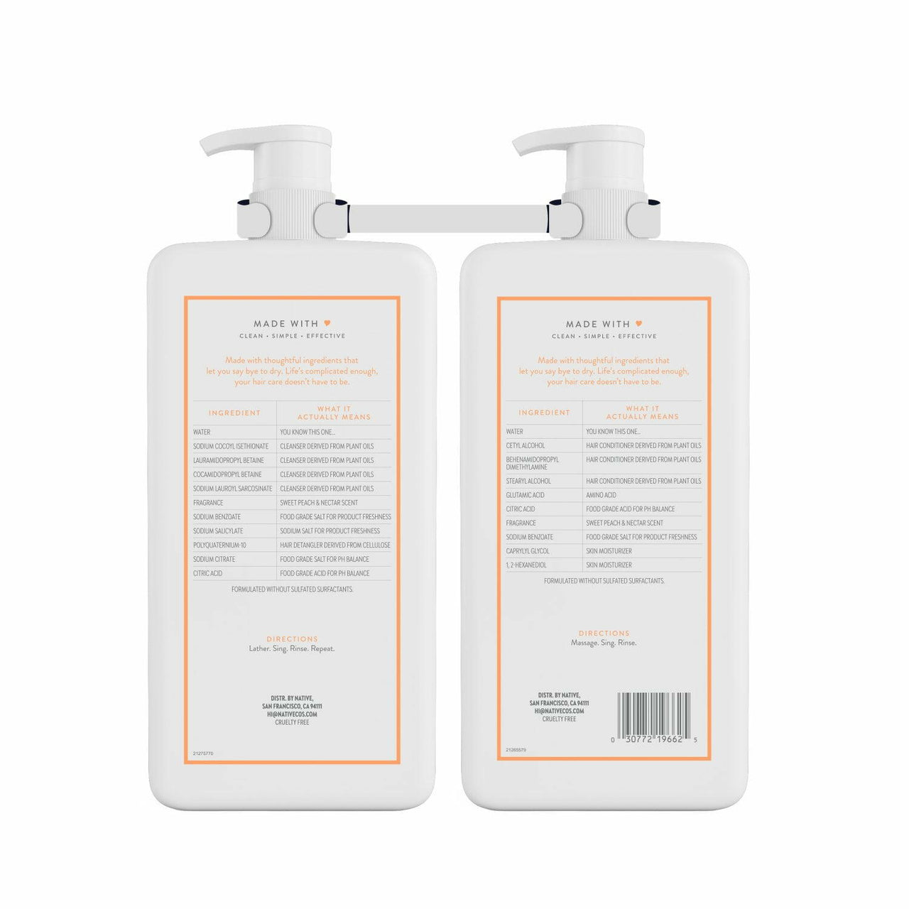 Native Sweet Peach & Nectar Shampoo & Conditioner, 34 fl. oz., 2pk.