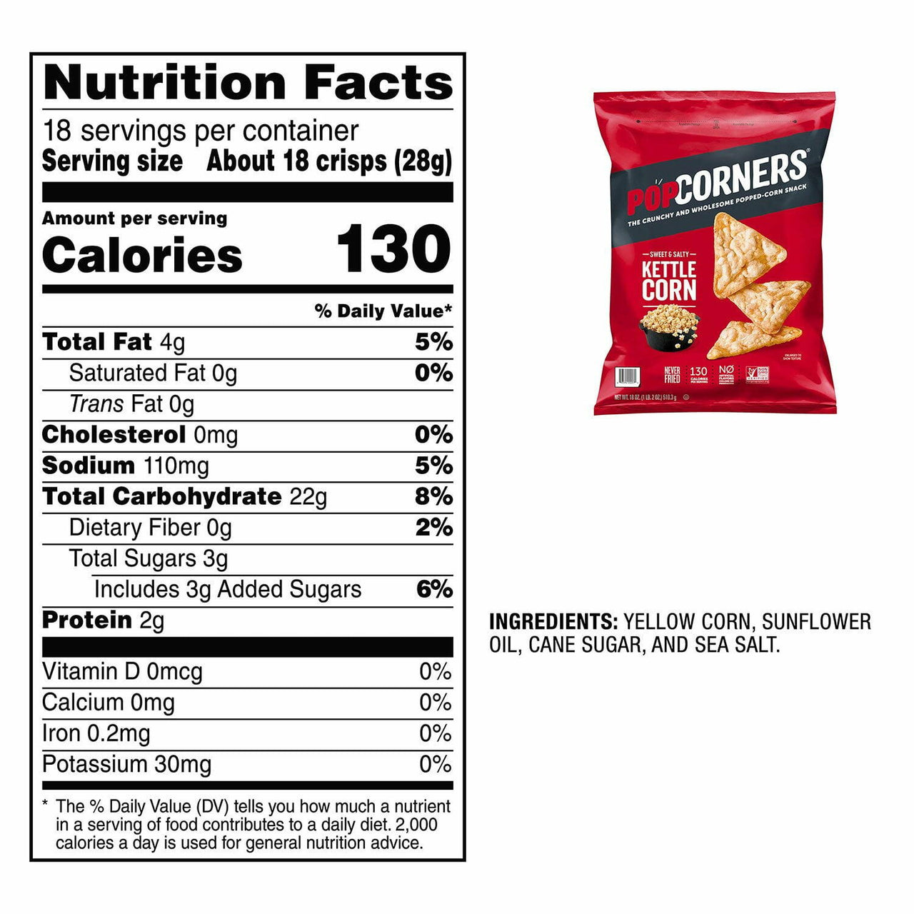 PopCorners Sweet & Salty Kettle Corn Popped-Corn Snack, 18 oz.