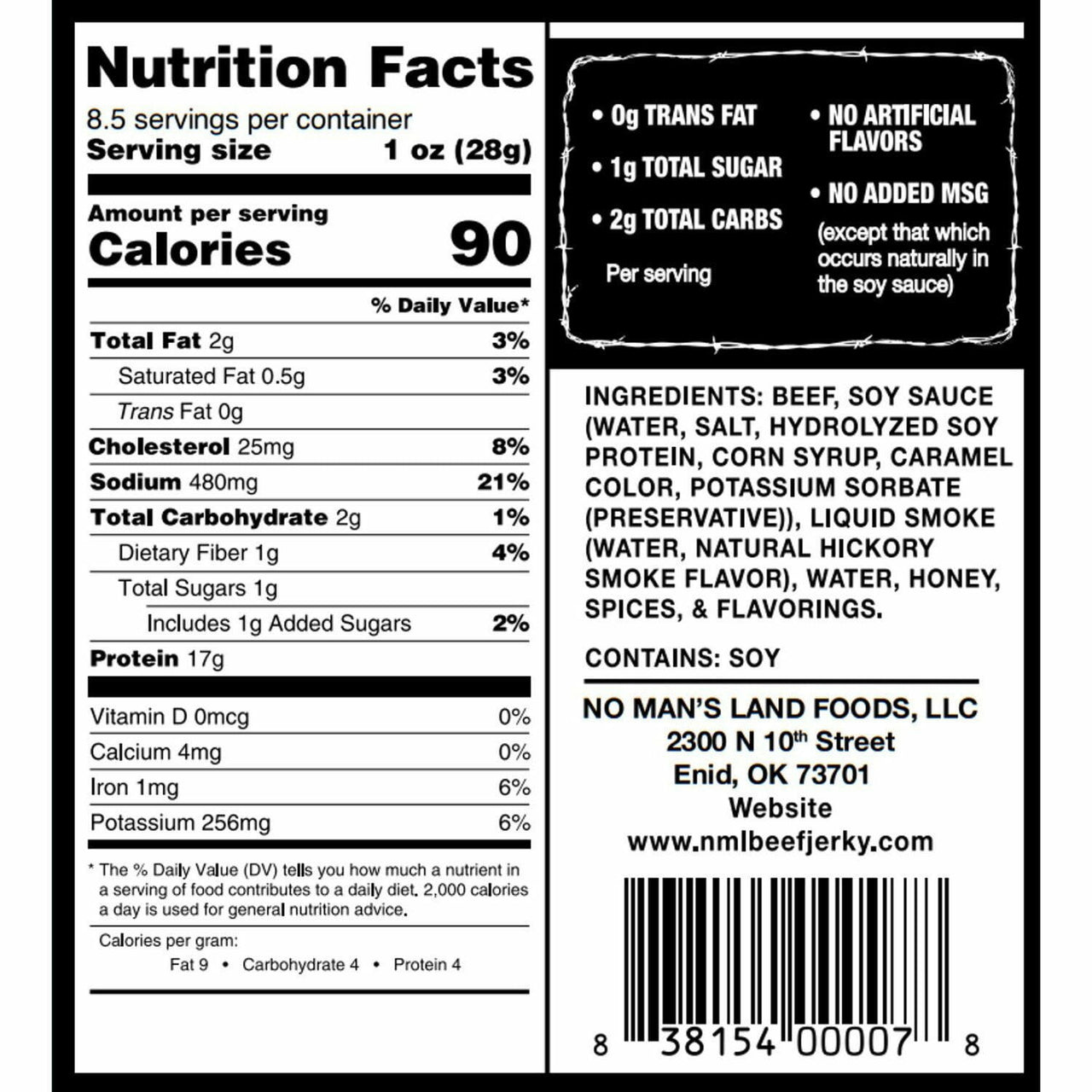 No Man's Land Mild Beef Jerky, 8.5 oz.