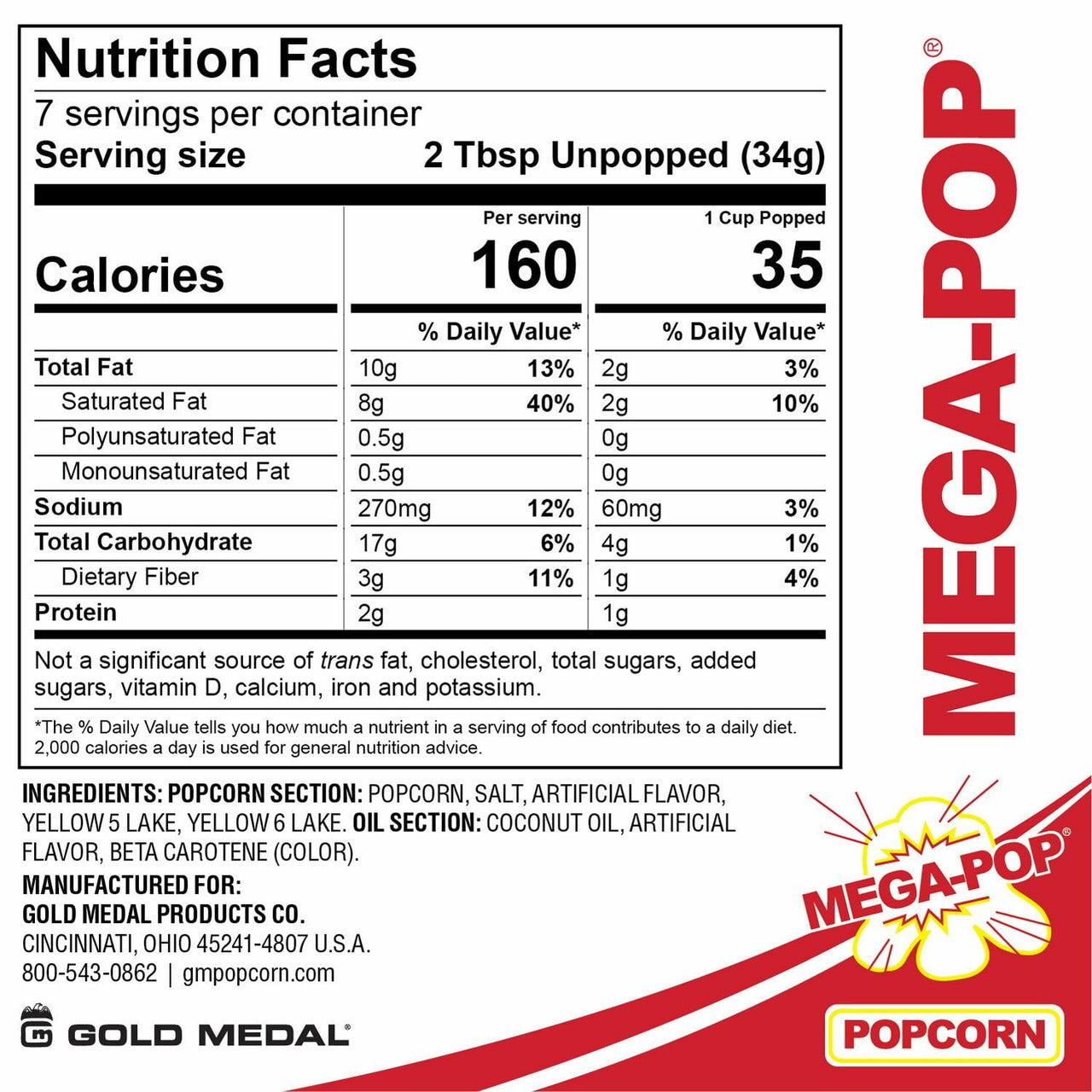 Gold Medal Mega Pop Popcorn Kit, 8 oz., 36 pk.