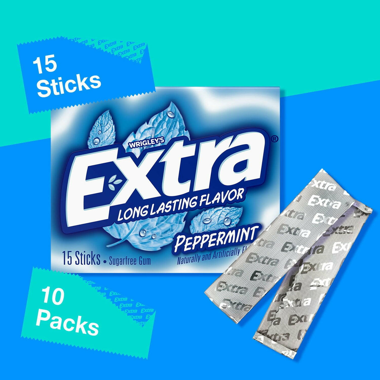 Extra Peppermint Sugar Free Chewing Gum, 15 pcs., 10 pk.
