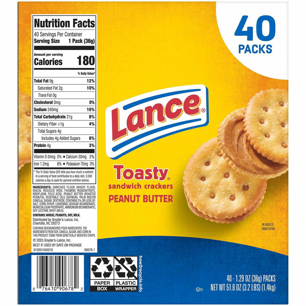 Lance Toasty Peanut Butter Sandwich Crackers, 1.29 oz., 40 pk.