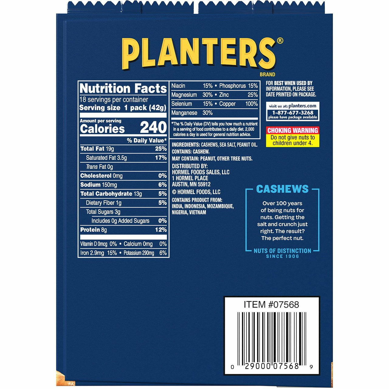 Planters Salted Cashews, 1.5 oz., 18 pk.
