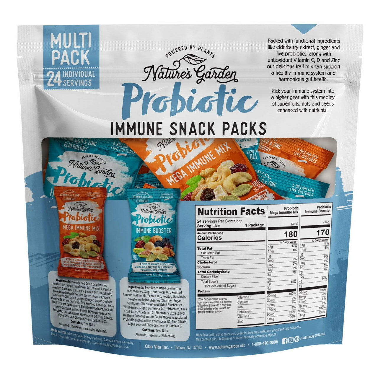 Nature's Garden Probiotic Immune Booster Trail Mix, Variety Pack, 1.2 oz., 24 pk.