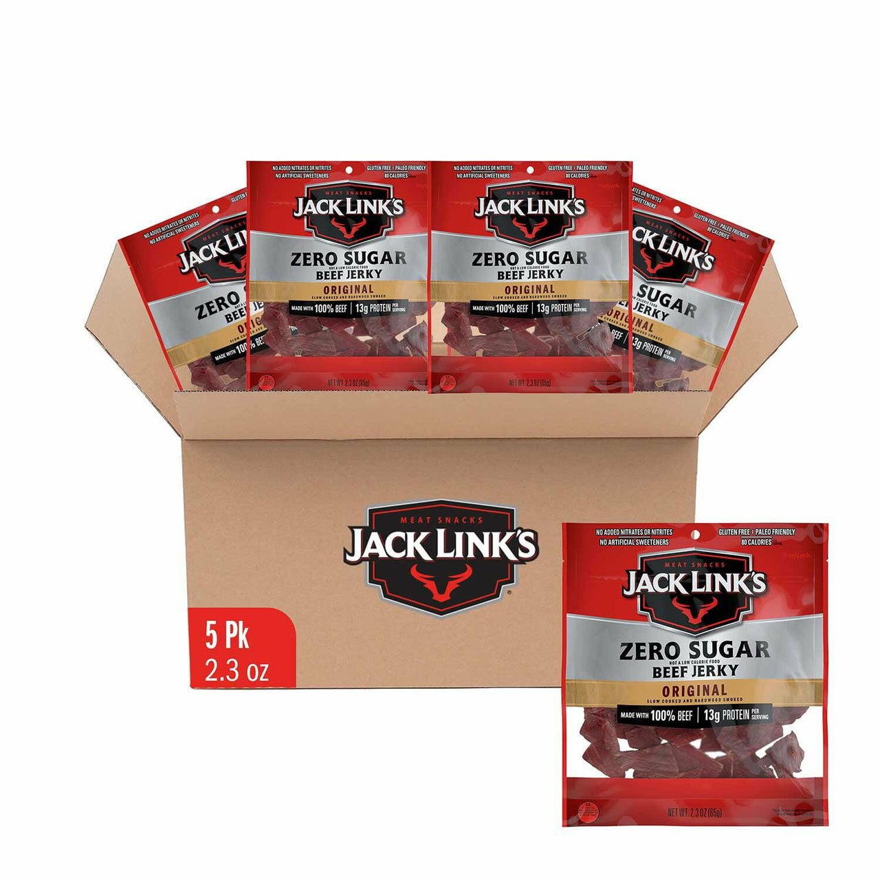 Jack Link's Original Beef Jerky Zero Sugar, 2.3 oz., 5 pk.