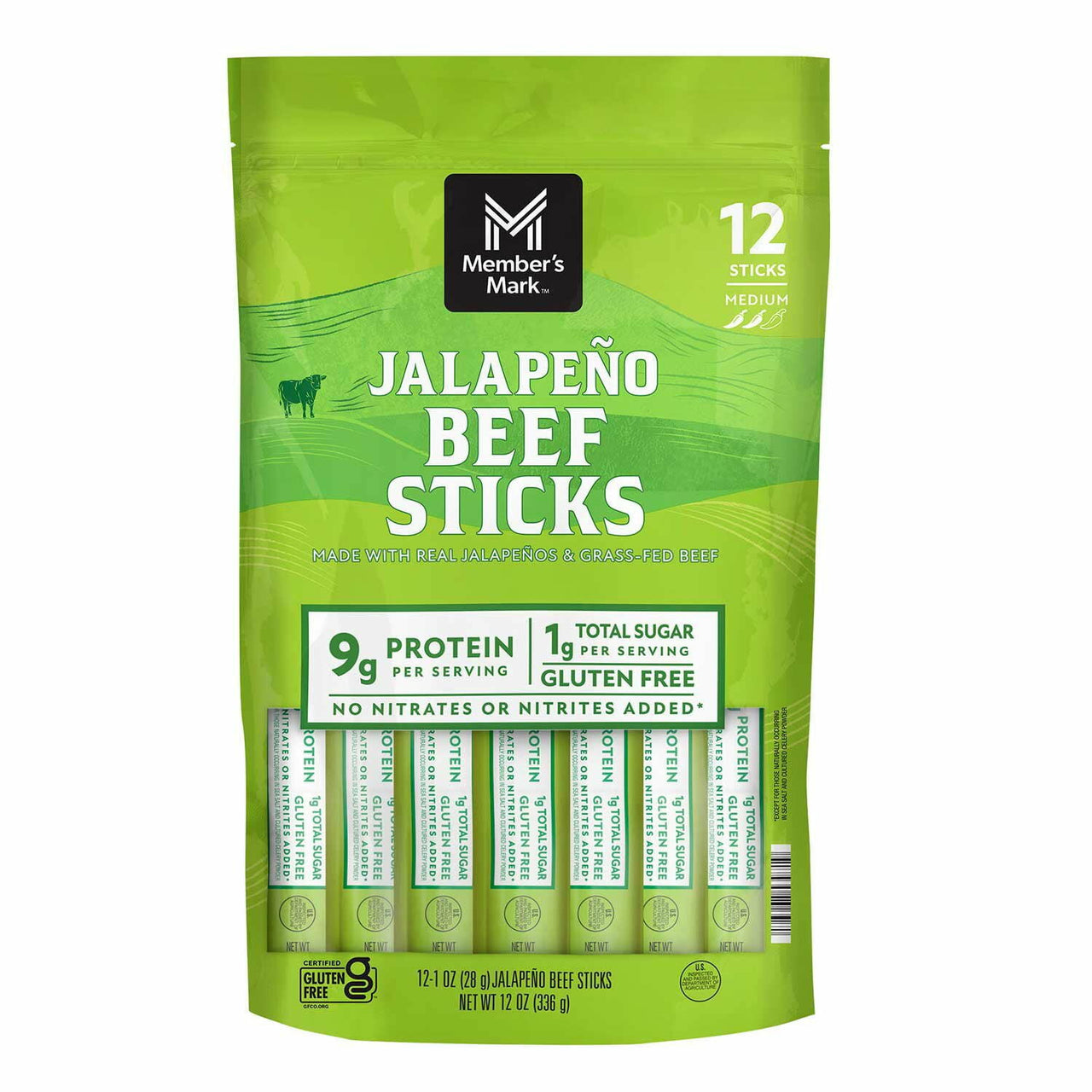 Member's Mark Jalapeño Grassfed Beef Sticks, 1 oz., 12 pk.