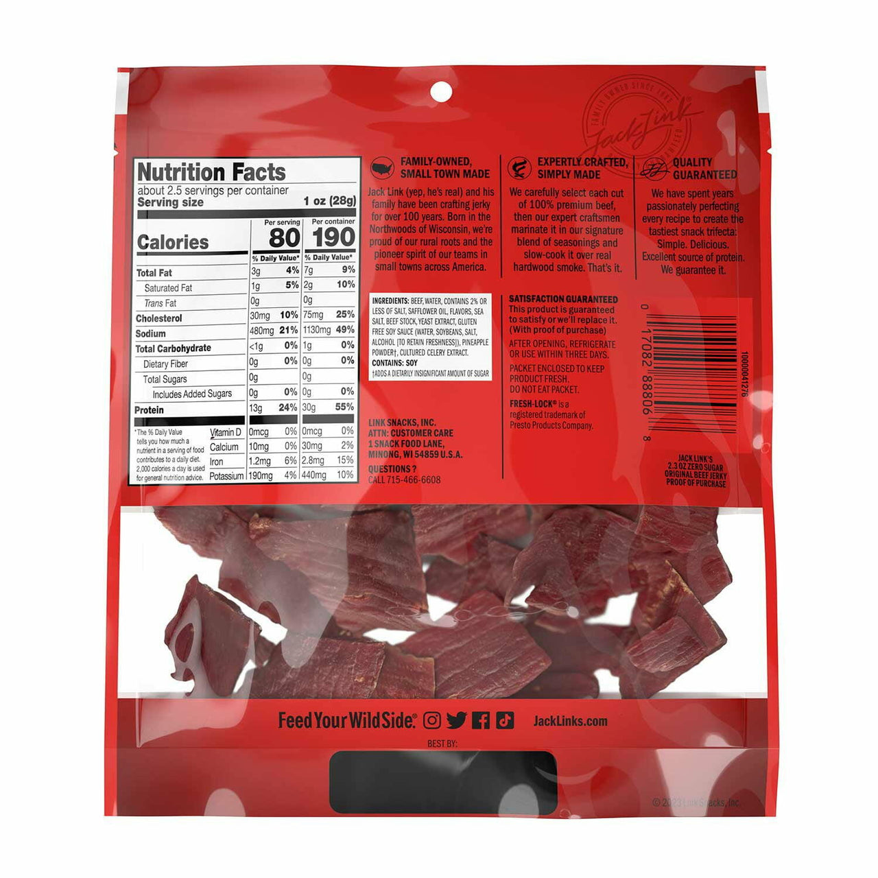 Jack Link's Original Beef Jerky Zero Sugar, 2.3 oz., 5 pk.