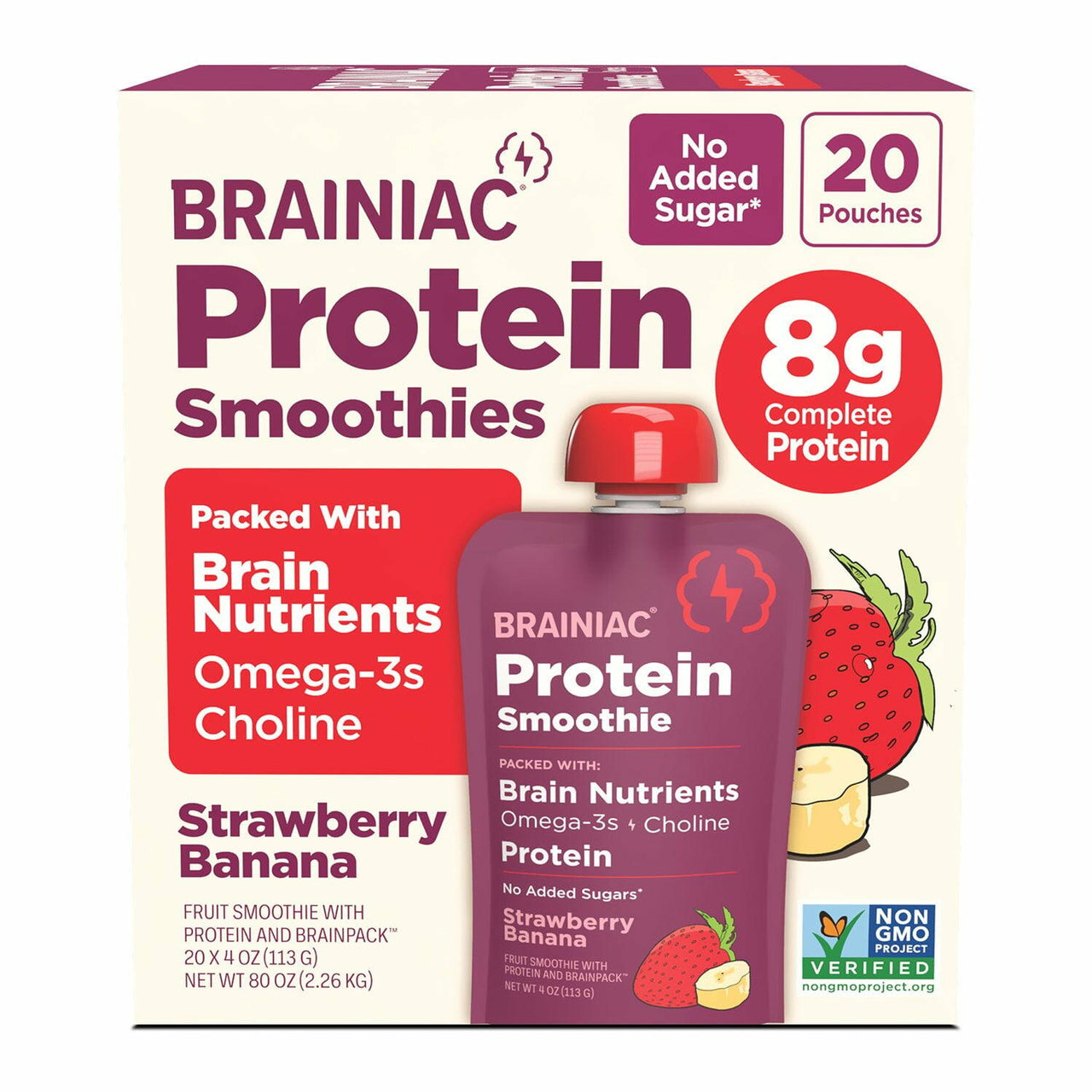 Brainiac Protein Smoothie, Strawberry & Banana, 4 oz., 20 ct.