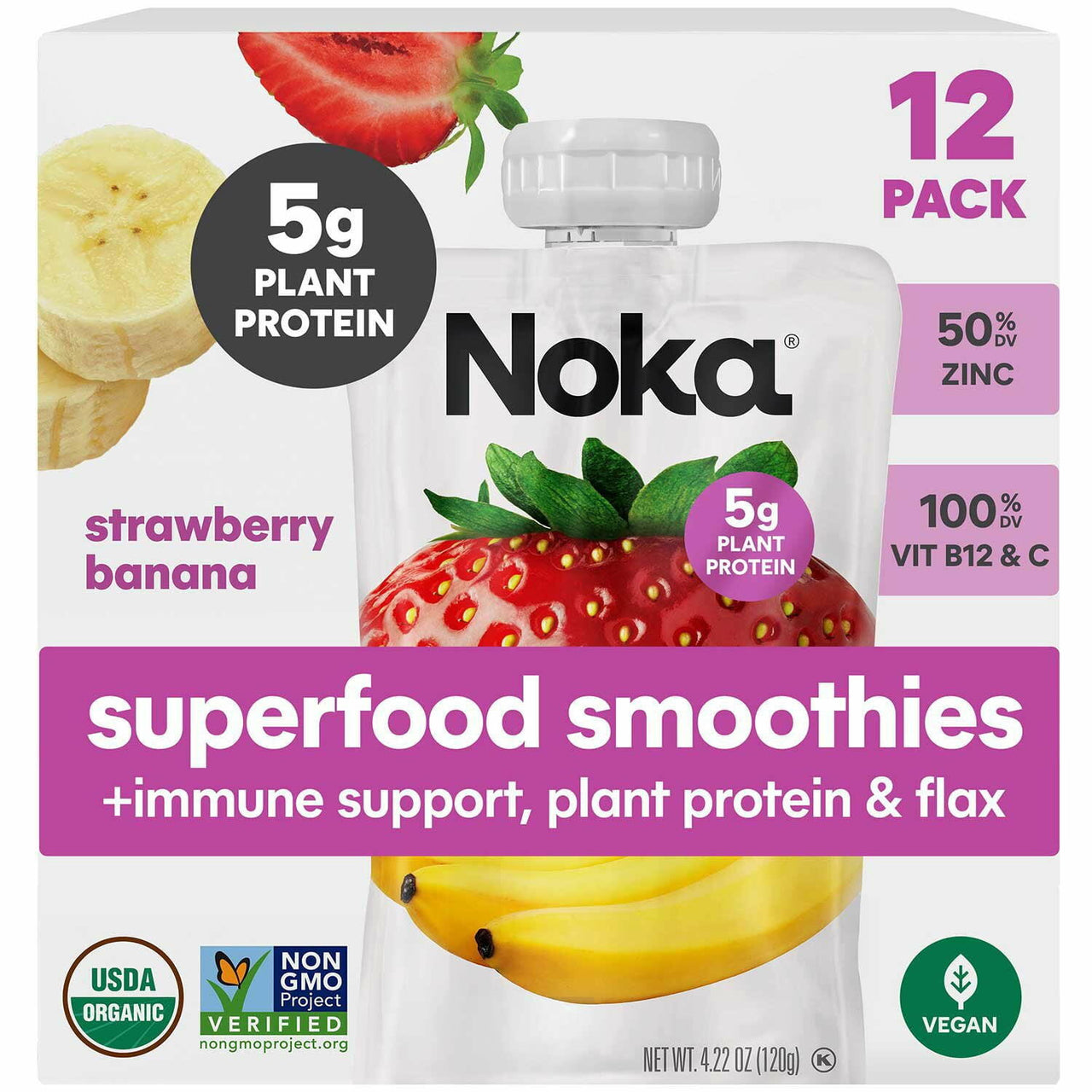 Noka Superfood Smoothie, Strawberry Banana, 12 pk.