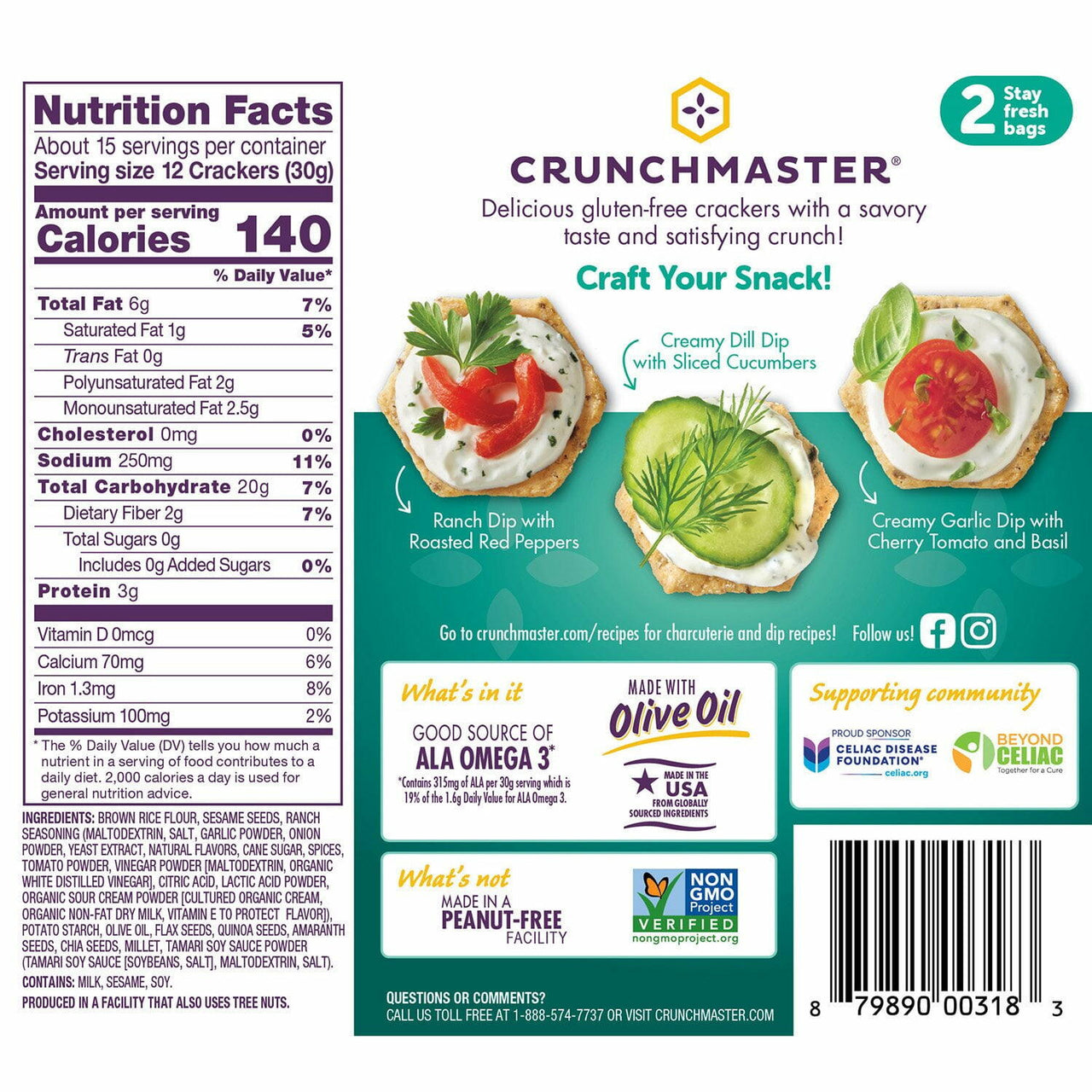 Crunchmaster Ranch Flavored Rice Crackers, 8 oz., 2 pk.