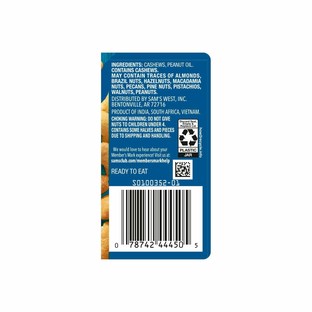 Member's Mark Unsalted Whole Cashews, 33 oz.